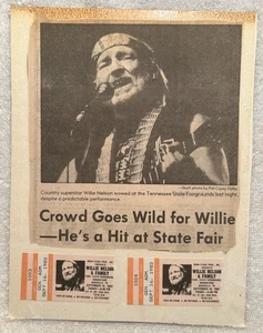 2 Ticket Stubs & Clipping From Willie Nelson’s 1983 Tennessee State Fair Concert - Picture 1 of 4