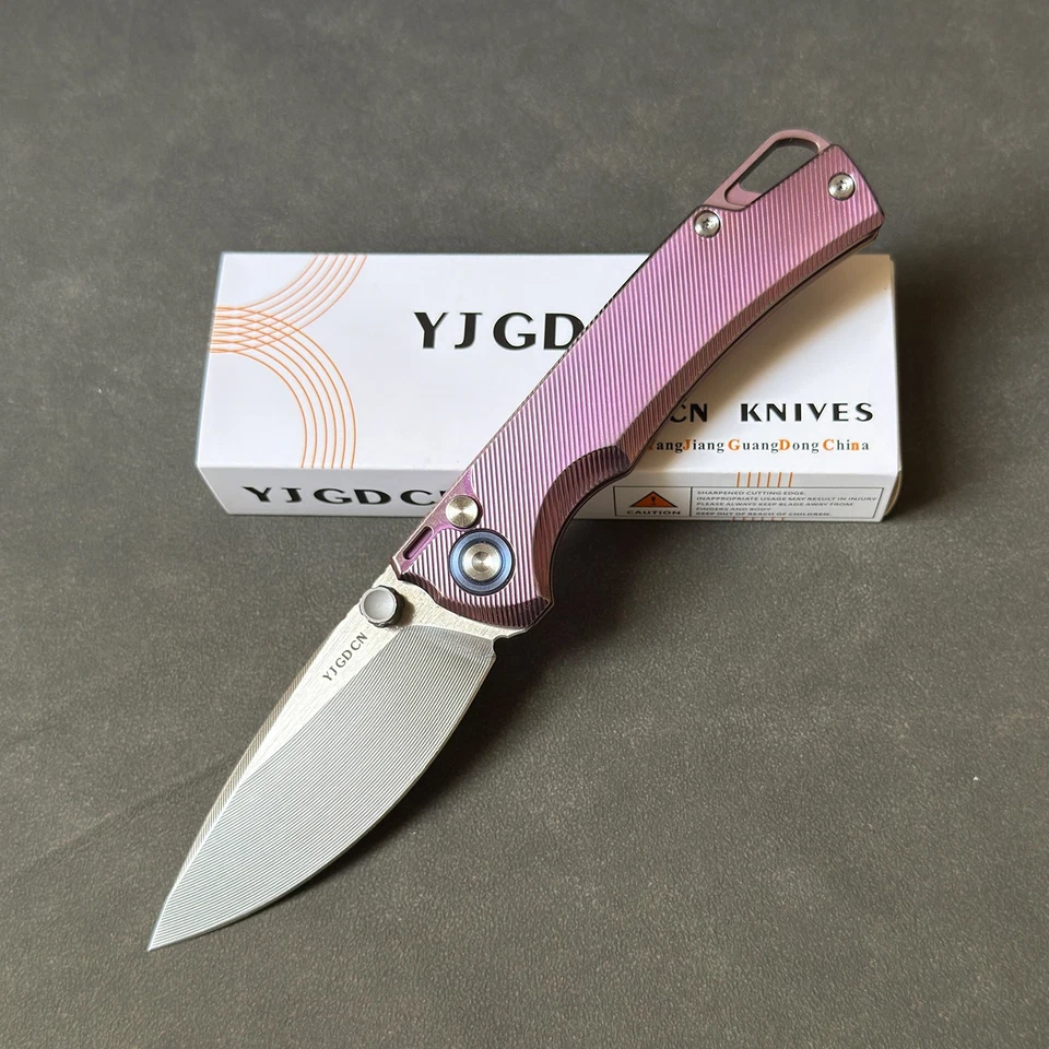 YJGDCN RIHE Design Folding Knife M390 Blade Button lock Titanium Handle YJ2526 - Image 1 of 4