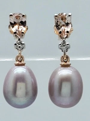 Oro rosa macizo 14K 7,46 mm perla rosa morganita diamante acento colgante (AP1110177) Foto 1 de 4