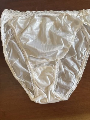 Vtg VANITY FAIR Second Skin Satin High Cut 7  White Brief Panties - Image 1 of 4