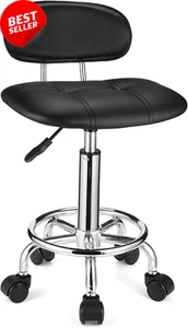 Adjustable Swivel Rolling Stool with Backrest and Wheels Black - Picture 1 of 12