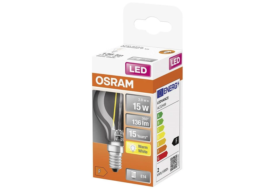 OSRAM LED Tropfen E14 1,5W 136lm klar - Bild 1 von 1