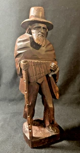 Ancienne figurine voyageur pieds nus en bois sculpté main art populaire 12" - Photo 1/7