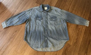 Aerie Damen Oversize Langarm Denim Button-Down Hemd, Größe L - Bild 1 von 10