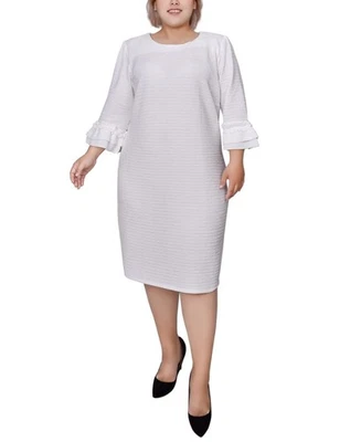Vestido tejido texturizado manga 3/4 largo talla grande Ny Collection - blanco - 3X Foto 1 de 2