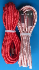 10ft USB-C Fast Charging Cable 2-Pack – Braided – Red + Pink – Buy 1 Get 1 - Picture 1 of 1