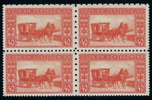 B&D: 1906 Bosnia & Herzegovina Scott 40d, perf 12.5 x 9.25 x 6.5, block of 4 MNH - Picture 1 of 2