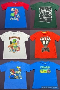 Boys Graphic T-shirts Large 12-14 Lot of 6 Marvel Nickelodeon Super Mario Sports - Picture 1 of 24
