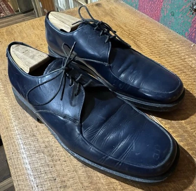 Винтажные мужские туфли Prada на шнуровке Oxford крышка носок синий кожаный размер 9 США - Изображение 1 из 4