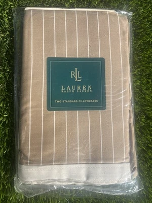 Ralph Lauren 52nd Street Pinstripe Caramel Standard Pillowcases 1 Pair Brand New - Image 1 of 4
