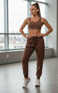 Pantalone Lululemon donna marrone danza studio jogger vita media coulisse taglia 8 - Foto 1 di 7