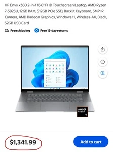HP Envy x360 2-In-1 15.6'' (512GB SSD AMD Ryzen 7 12GB RAM)- Black READ DESC.  - Picture 1 of 4
