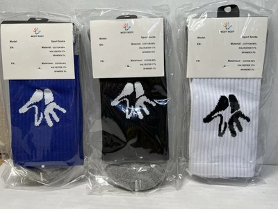 3pr Mody Rody Sport Crew Socks Anti Slip Grip - Blue/Black/White - Image 1 of 2