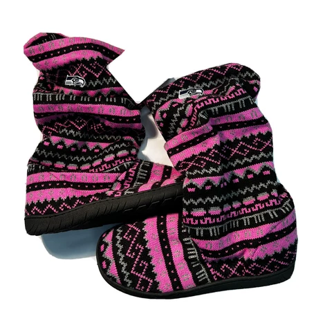 NFL Seattle Seahawks Boot Slippers Slouch Pink Knit Womens Size Medium (9-10) Cover