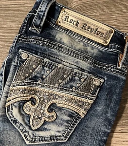 Pantalones de mezclilla Rock Revival Fierre corte bota tiro medio azul lavado talla 27 (29x33,5) - Imagen 1 de 11
