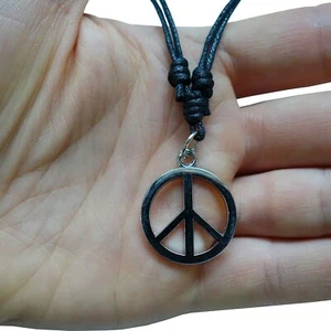 Peace Sign Silver Tone Pendant Chain Necklace Choker Charm Mens Ladies Boys Girl - Picture 1 of 1