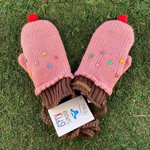 Delux Kids Fresa Cupcake Rosa Invierno Cálidas Espolvoreas Medios Tejidos Guantes - Imagen 1 de 4