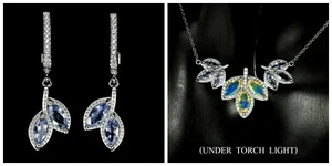 Sterling Silver Necklace Earrings Tanzanite Opal Genuine Natural Gems - Picture 1 of 24