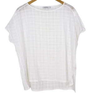 Lee Mathews Sheer Cotton Blouse Size 4 14 Relaxed White Checked Short Sleeve - Picture 1 of 8