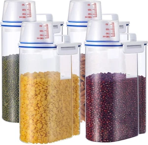 Rice Storage Bin 4 Pcs Cereal Containers Dispenser with Measuring Cup Plastic St - Picture 1 of 7
