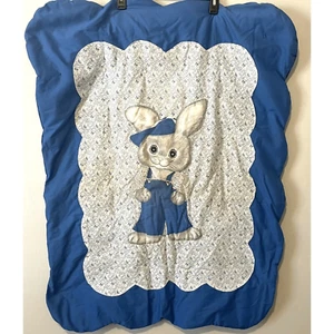 Vintage Bunny Rabbit Baby Blanket Nursery Wall Hanging Shower Gift Embroidered - Picture 1 of 3