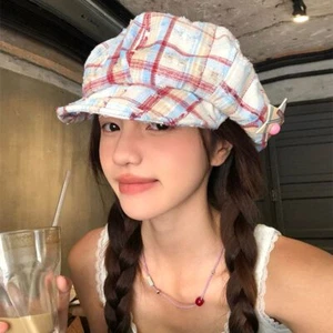 Korean Octagonal Caps Y2k Painter Hat Vintage Plaid Cloud Berets Female - Picture 1 of 14