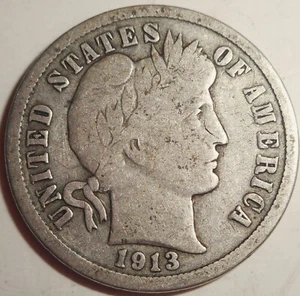 Moneda de diez centavos de barbero 1913, subasta inmobiliaria, envío gratuito - Imagen 1 de 2