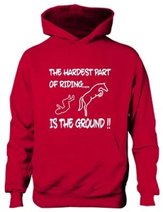 Hardest Part Horse Riding Is The Ground Funny Pony Kids Hoodie Ages 1-13 Yrs - Picture 1 of 7