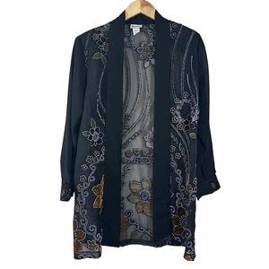 Kimono vintage negro floral transparente Burnout talla M de moda LA Design para mujer - Imagen 1 de 9