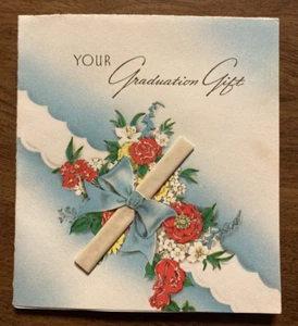 Vintage 1940 Graduation Congratulations Greeting Card 3d Scroll Bow Flowers P4b - Picture 1 of 16