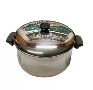 Revere Ware Fondo Rame Acciaio Inox 6 Qt Processo Brevetto Stockpot + Coperchio Cupola - Foto 1 di 8
