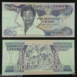 Ghana 100 Cedis BANKNOTE 1990 UNC - Picture 1 of 1