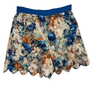 UMGEE Womens High Waisted Floral Scalloped Shorts Size Small Blue Orange Pull On - Picture 1 of 6
