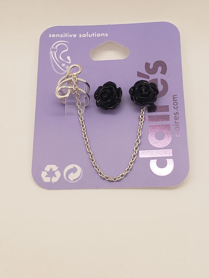 Brincos Claires preto rosa prata punho corrente perfurado poste traseiro - Imagem 1 de 1