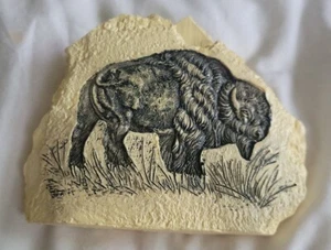American Collection Buffalo Resin Stone Figurine Embossed 3.75" X 4.5" Garden - Picture 1 of 6