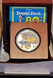 2014 Niue Disney Donald Duck 80th Anniversary Silver Coin, Box and COA COLORIZED - Picture 1 of 3