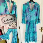 Rare 60s Dorville 100% Silk Made In England Turquoise Ruffle Tier Princess Dress