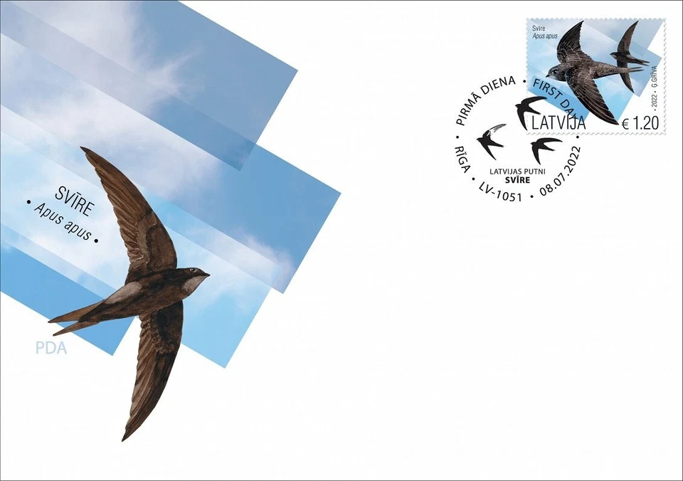 FDC of LATVIA 2022 - Birds - Common swift - Image 1 of 1