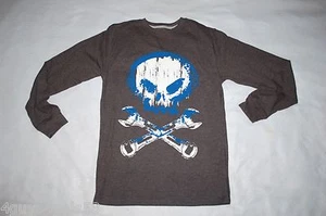 Boys L/S Shirt GRAY WAFFLE KNIT Bright Blue SKULL WRENCH CROSSBONES Size XXL 18 - Picture 1 of 1
