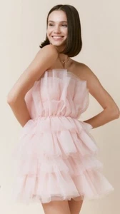 Abito a strati Francesca's nuovo con etichetta Suzie in tulle - rosa chiaro - taglia large - Foto 1 di 4