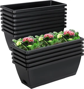 12Pcs 17Inches Rectangle Planter Box with Drainage Holes and Trays Plastic Plant - Picture 1 of 12