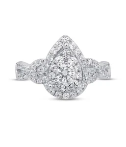 14k White Gold Halo Diamond Engagement Ring Sz 7’’ - Picture 1 of 6
