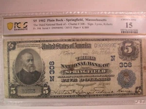 1902 $5 Third National Bank Of Springfield, Mass. Currency PCGS Choice Fine 15 - Picture 1 of 3
