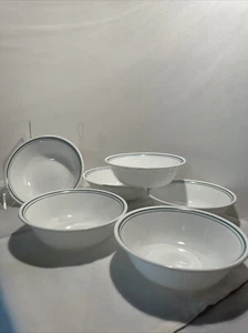 Set Of 6 Corelle Cereal Soup Bowl Country Cottage Green & Blue Rims 6 1/4" NICE - Picture 1 of 18