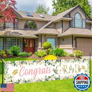 Kreatwow Floral Graduation Party Yard Banner Pink Green Congrats Grad Yard Ba - Picture 1 of 5