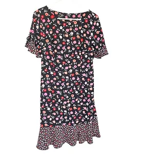 Talbots Petite kurzärmliges schwarzes Etuikleid rosa rot Blumen Reißverschluss hinten Gr. 10P - Bild 1 von 7
