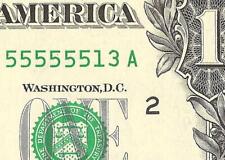 Unc 2017 $1 Fancy 55555513 Near Solid Serial Number Note Dollar Bill Paper Money