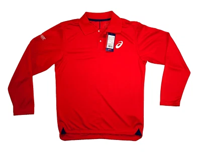 Mens Asics Red Long Sleeve Polyester Polo China Open Shirt Jersey Size XL New - Image 1 of 4