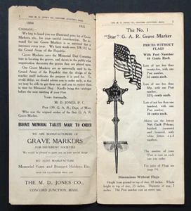 1925 Antique CIVIL WAR Veteran GAR GRAVE MARKER & FLAG Sales Brochure M D JONES - Picture 1 of 5