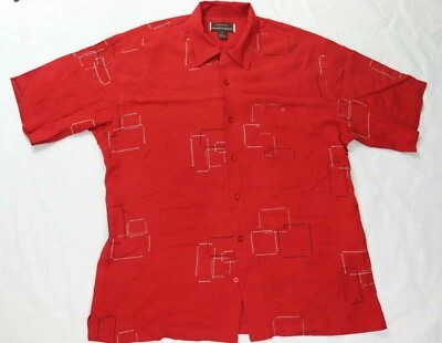 Camisa Johnston & Murphy bordada de seda para hombre con botones XL roja mangas cortas Foto 1 de 4